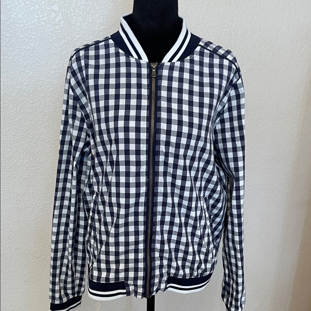 Merona Navy & White Gingham Bomber Jacket